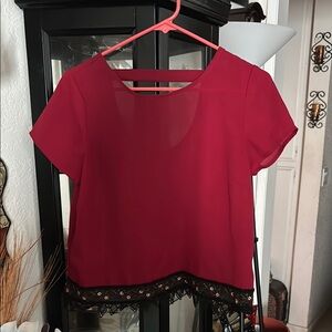 Elegant Red Lace Trim Women's Top